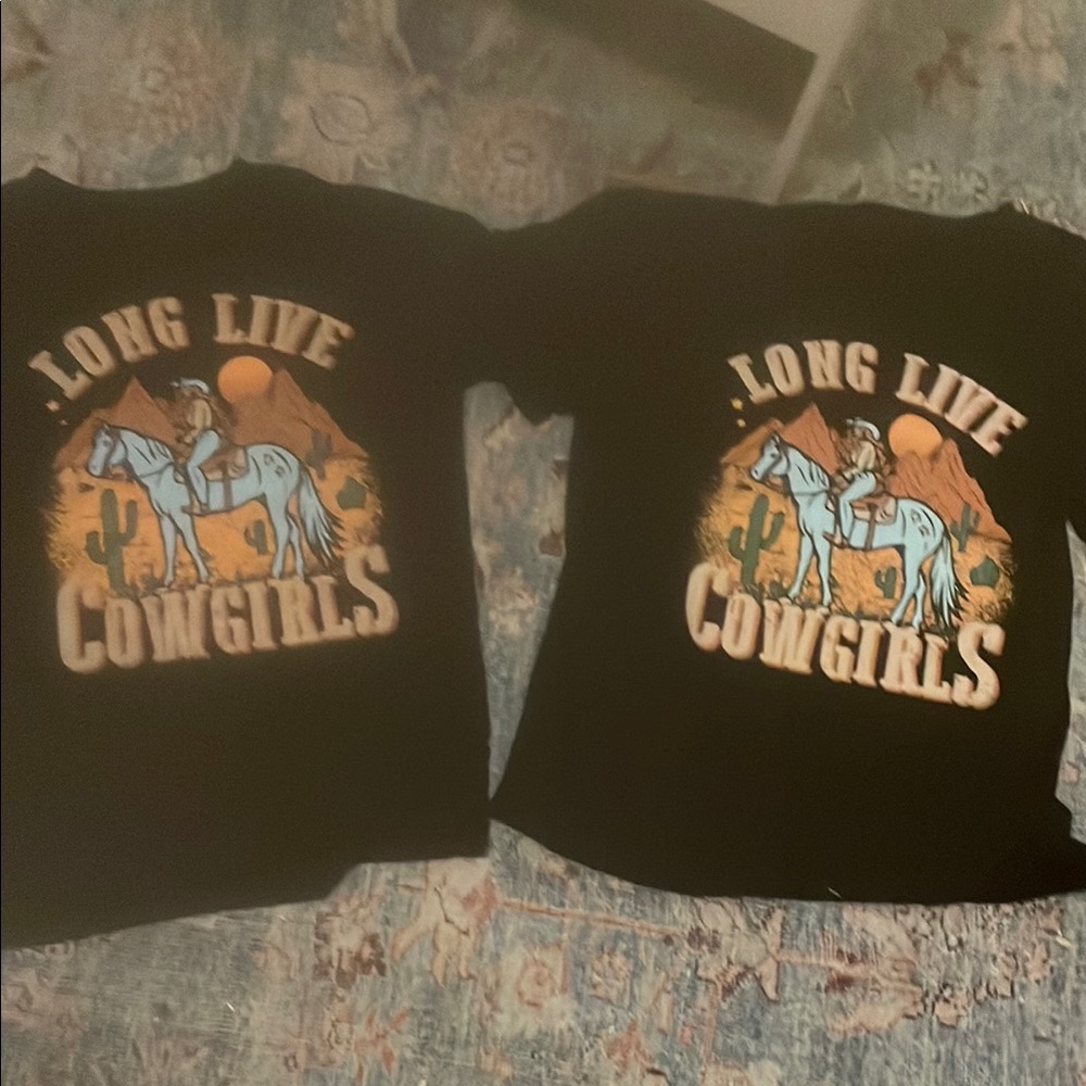 A twin set- Black Short Sleeve Tee with Cowgirl Graphic